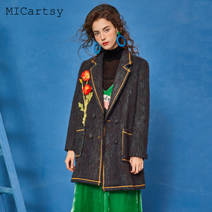 MICartsy王紫珊秋冬新款手工钉珠重工设计毛呢外套女中长款保暖