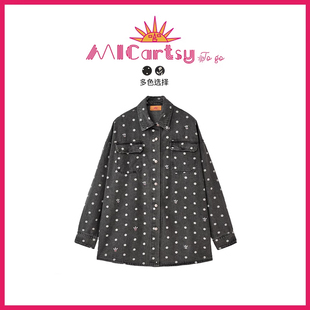 MICartsy王紫珊配饰车to 手工钉珠黑色波点牛仔外套 go系列新款