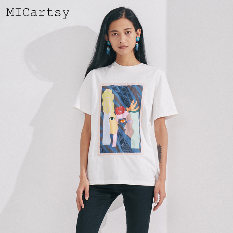 micartsy王紫珊2021春夏新款时尚头像印花图案短袖t恤女上衣时尚