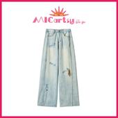 长裤 MICartsy王紫珊配饰车togo系列新款 宽松高腰直筒加绒牛仔裤 女