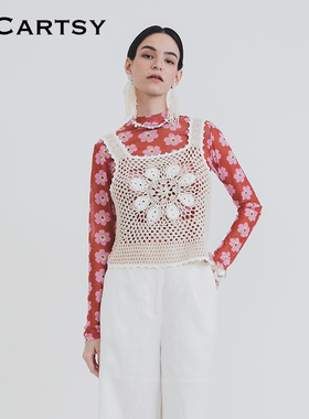 MICartsy王紫珊春夏新款花朵印花网纱打底上衣女时尚BRBR012