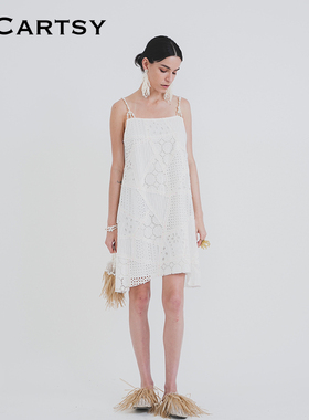 MICartsy王紫珊春夏粉色镶线镂空拼布吊带连衣裙女BRBR067