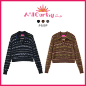 MICartsy王紫珊配饰车to go系列新款 手工钉珠条纹针织上衣