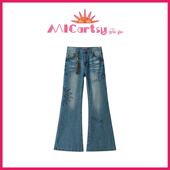 女 手工刺绣加绒微喇牛仔长裤 胡可推荐 MICartsy王紫珊秋冬新款