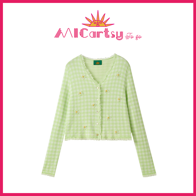 MICartsy,针织,钉珠花朵,开衫,