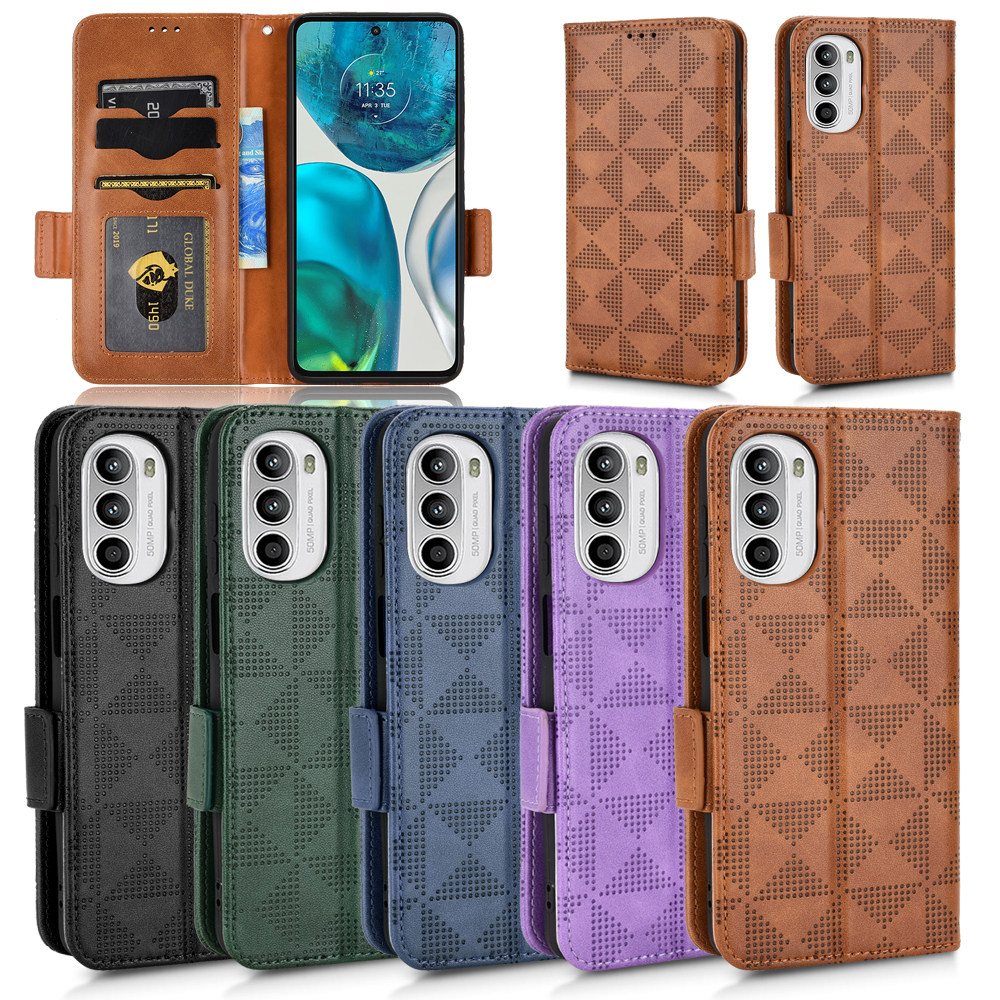 适用于MOTO G52 4G/G82/G71S对称三角纹皮套手机壳插卡防摔保护套