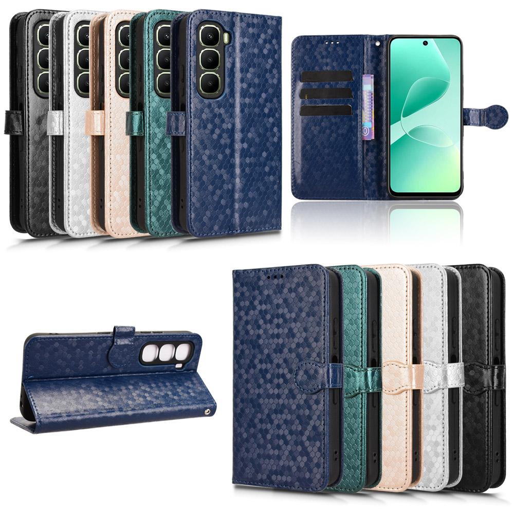 适用于传音Infinix Hot 60 5G，Hot 60i 4G波点纹皮套手机壳插卡防摔保护套翻盖式男女素皮商务外壳