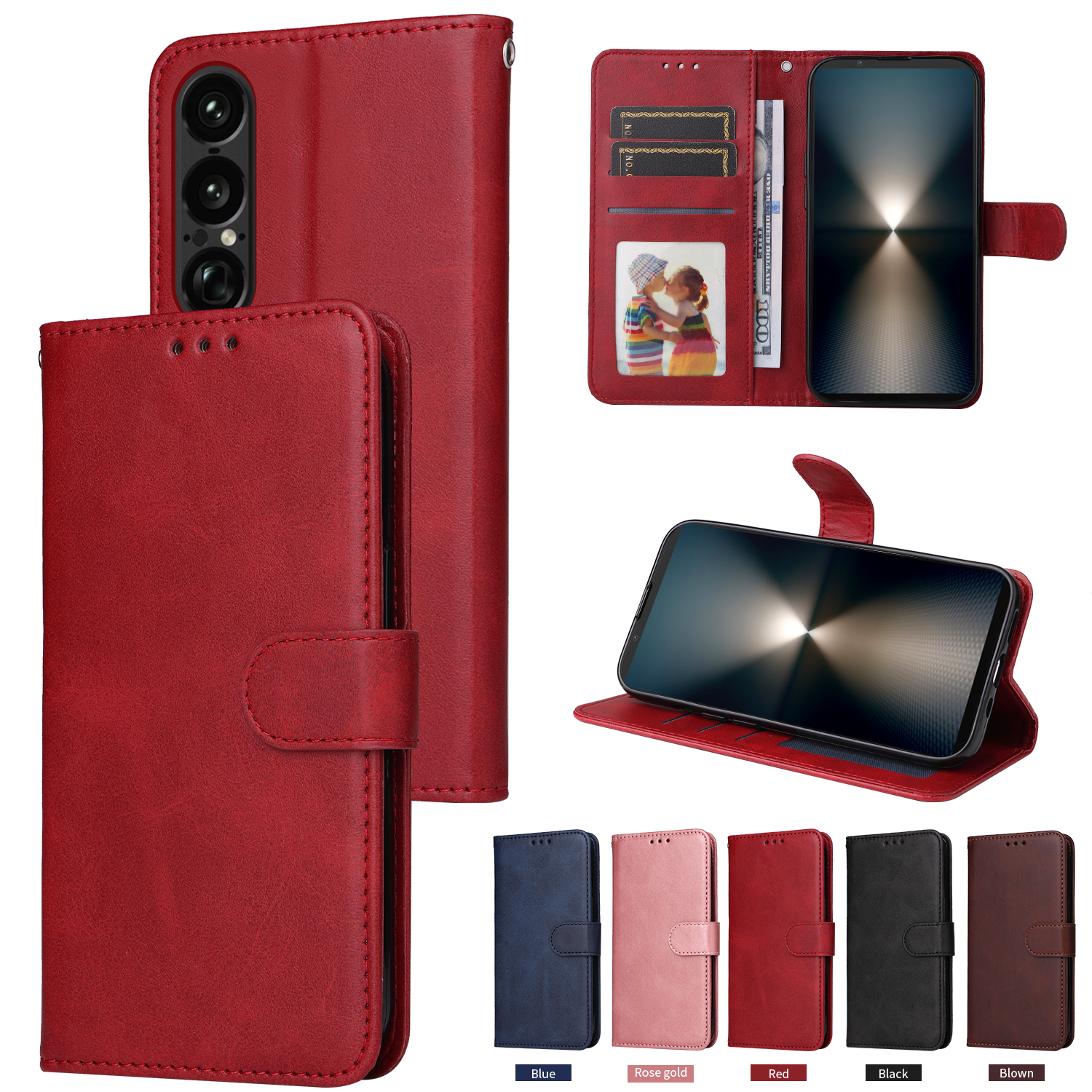 适用于索尼Xperia1 VII(7代)经典小牛纹皮套手机壳插卡防摔保护套翻盖式商务男女外壳素皮