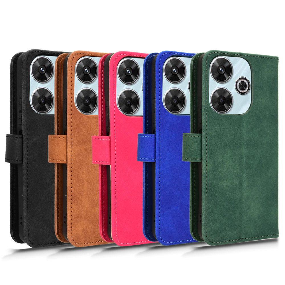 适用于小米Poco M6 4G,红米13 4G,红米Note13R 5G肤感小牛纹皮套手机壳翻盖式插卡防摔保护套商务男女外壳