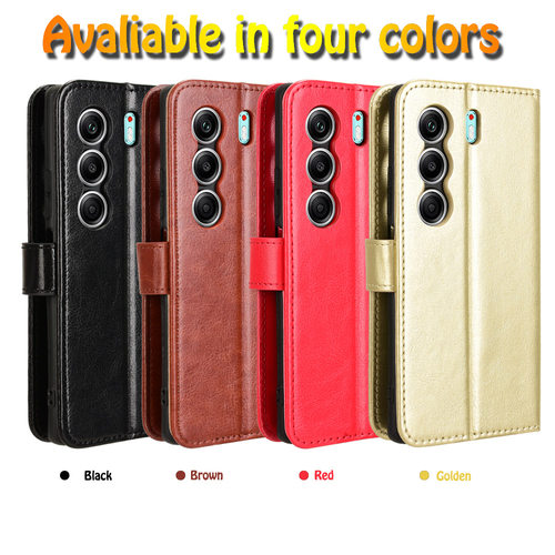 适用于传音Tecno Camon 40 4G疯马纹皮套手机壳插卡防摔保护套翻盖式素皮男女外壳