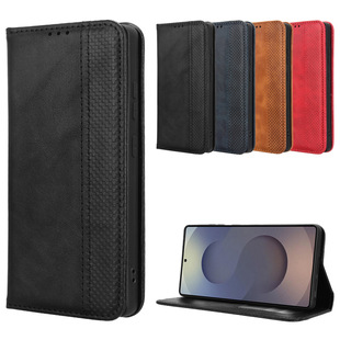 适用于三星Galaxy S26 Ultra磁扣复古纹皮套手机壳插卡防摔保护套翻盖式商务男女外壳素皮