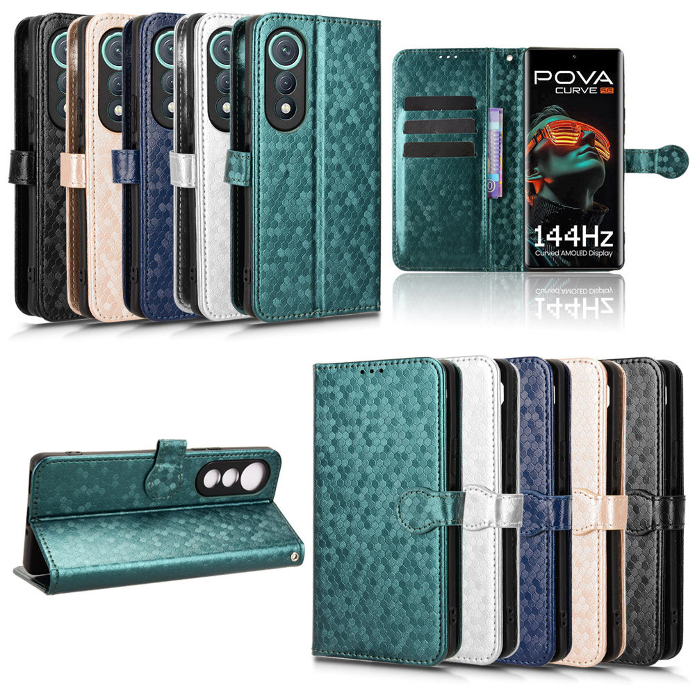 适用于传音Tecno Pova Curve 5G,LJ8k波点纹皮套手机壳翻盖式防摔保护套商务男女外壳插卡