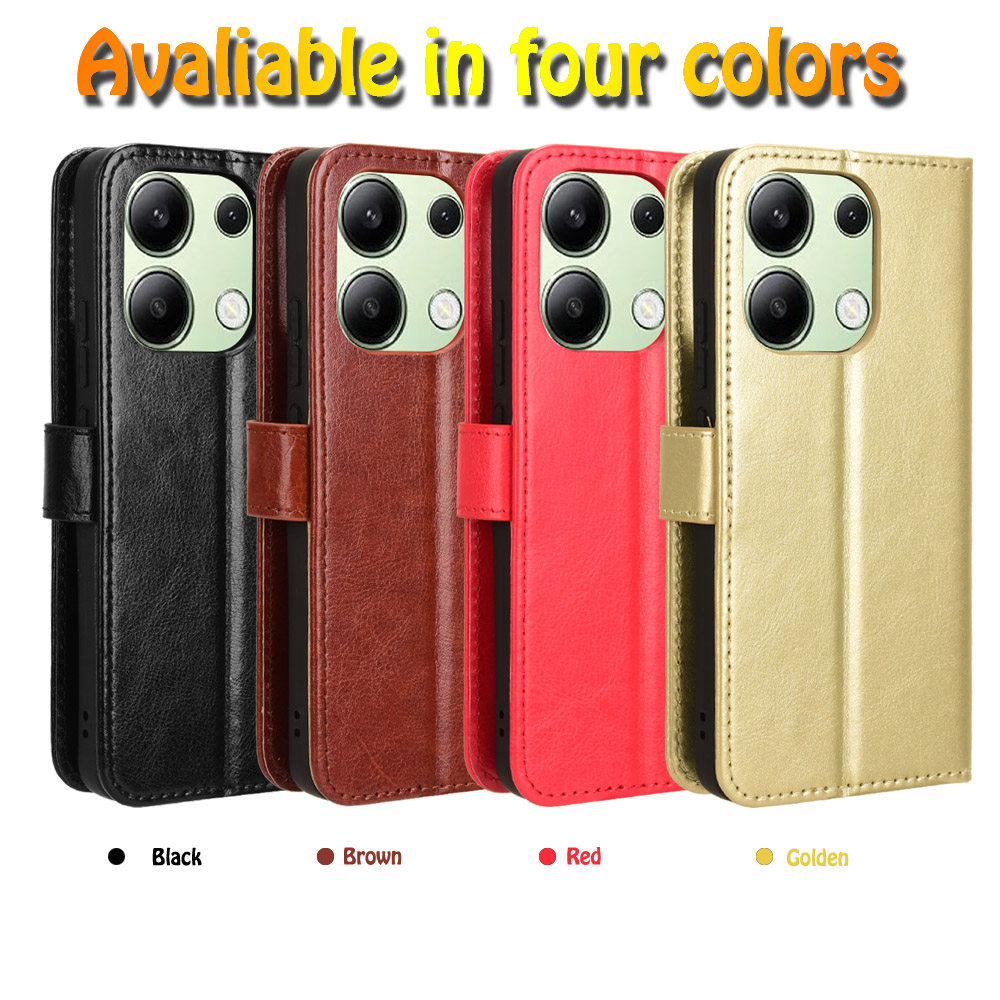 适用于红米Note13 4G疯马纹皮套手机壳插卡防摔保护套男女壳商务