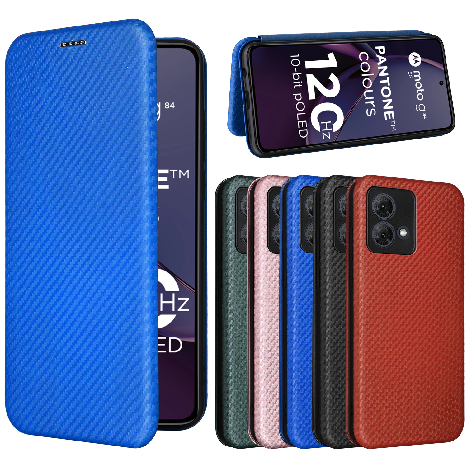 适用于MOTO G84 5G磁扣碳纤维纹翻盖式手机壳插卡保护套男女商务