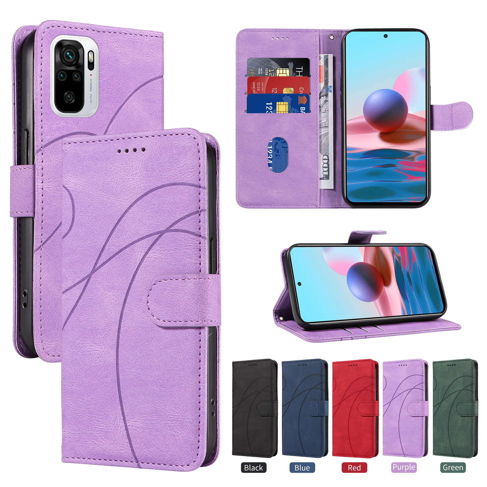 适用于红米Note10 4G/红米note10S/小米Poco M5S弧形压线皮套手机壳插卡防摔保护套商务翻盖式