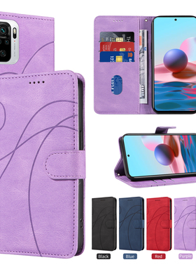 适用于红米Note10 4G/红米note10S/小米Poco M5S弧形压线皮套手机壳插卡防摔保护套商务翻盖式