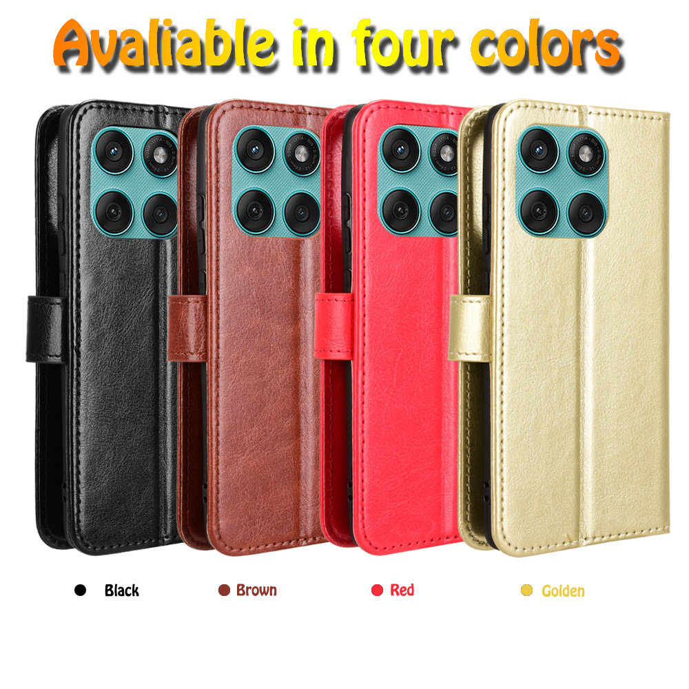 适用于MOTO Edge60 Fusion疯马纹皮套手机壳插卡防摔保护套翻盖式素皮男女外壳