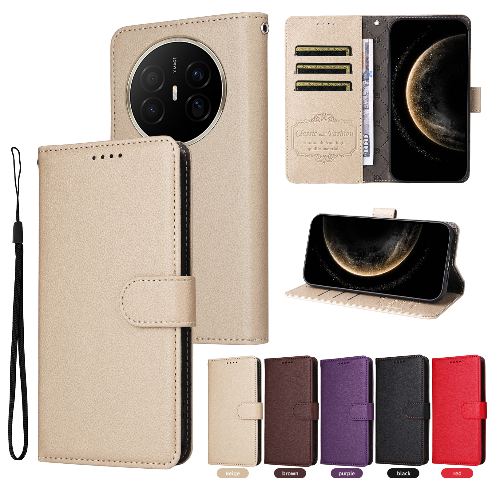 适用于华为Mate 70 Air经典荔枝纹皮套手机壳插卡防摔保护套翻盖式商务外壳素皮