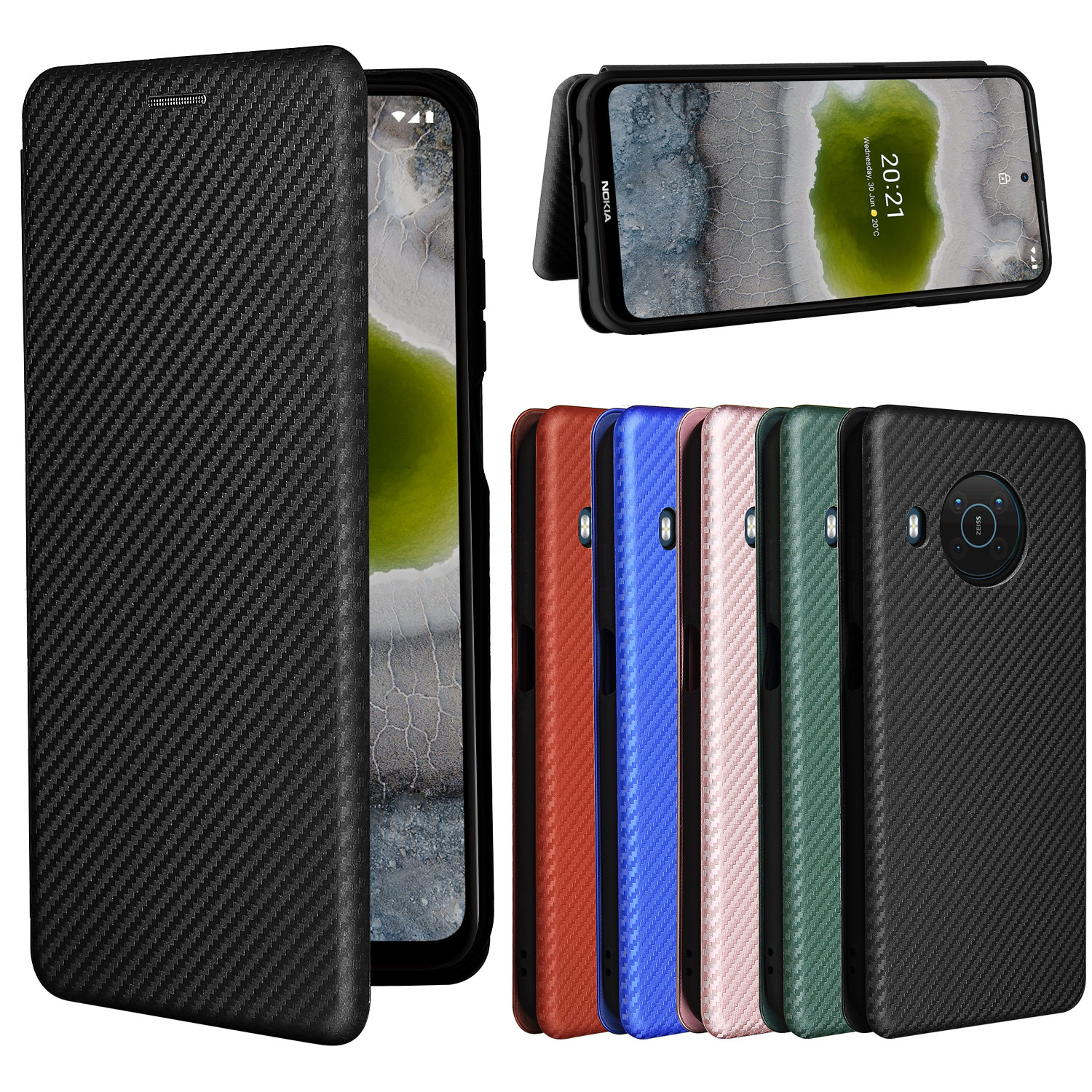 适用于诺基亚Nokia X10/X20磁扣碳纤维纹翻盖式插卡手机壳防摔套
