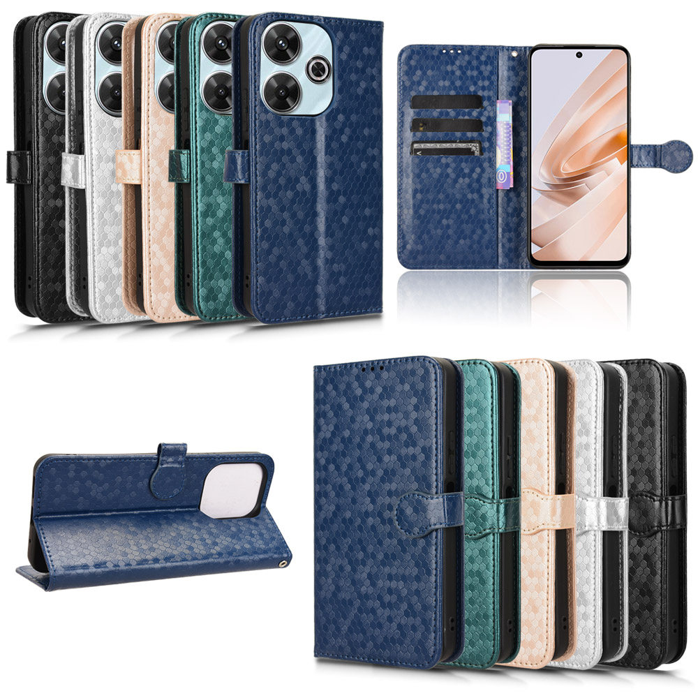 适用于小米Poco M6 4G,红米13 4G,红米Note13R 5G波点纹皮套手机壳翻盖式插卡保护套防摔商务男女外壳潮壳