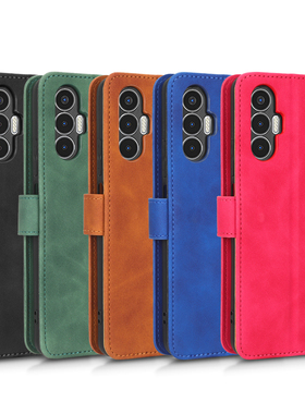 适用于传音Tecno Pova3肤感小牛纹皮套手机壳翻盖式插卡保护套软