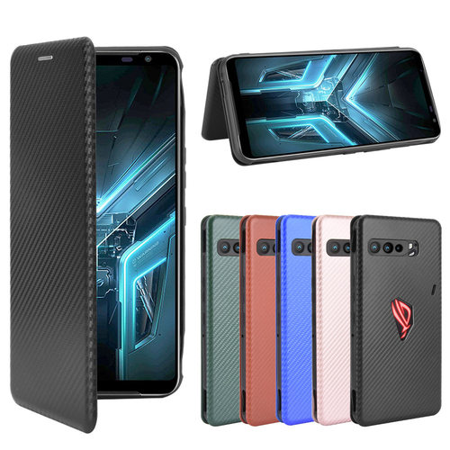 适用于华硕Asus ROG Phone 3 ZS661KS磁扣碳纤维纹翻盖式手机壳男