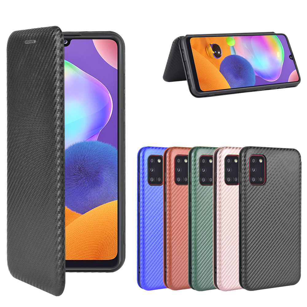 适用于三星galaxy a31磁扣碳纤维纹皮套手机壳翻盖式插卡保护套男