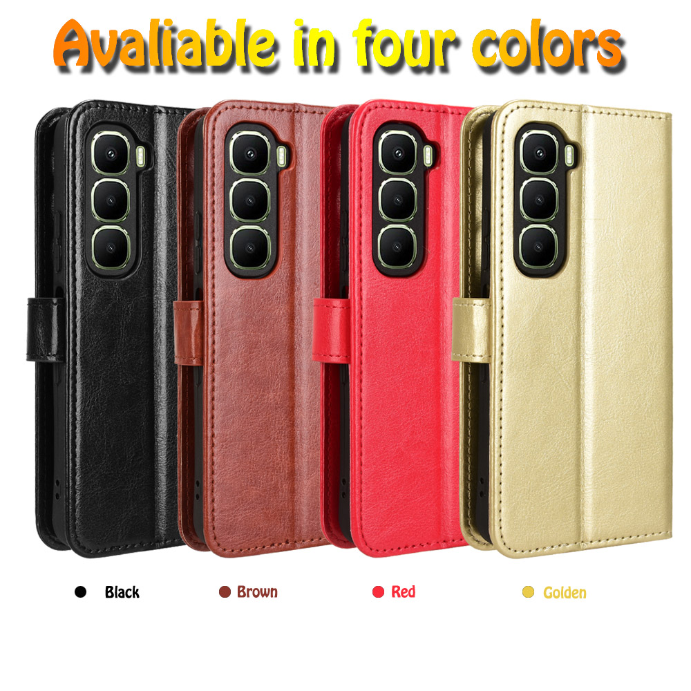 适用于传音Infinix Hot 60 5G，Hot 60i 4G疯马纹皮套手机壳插卡防摔保护套商务男女素皮外壳翻盖式