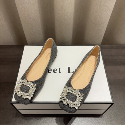 小香风水钻方扣软底方头单鞋女