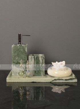WU物兮物 现代轻奢绿色系卫浴托盘饰品样板房间卫生间台面搭配组