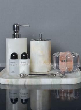 WU.物兮物 轻奢现代女儿房卫浴套装白玉奢石大理石托盘卫生间摆件