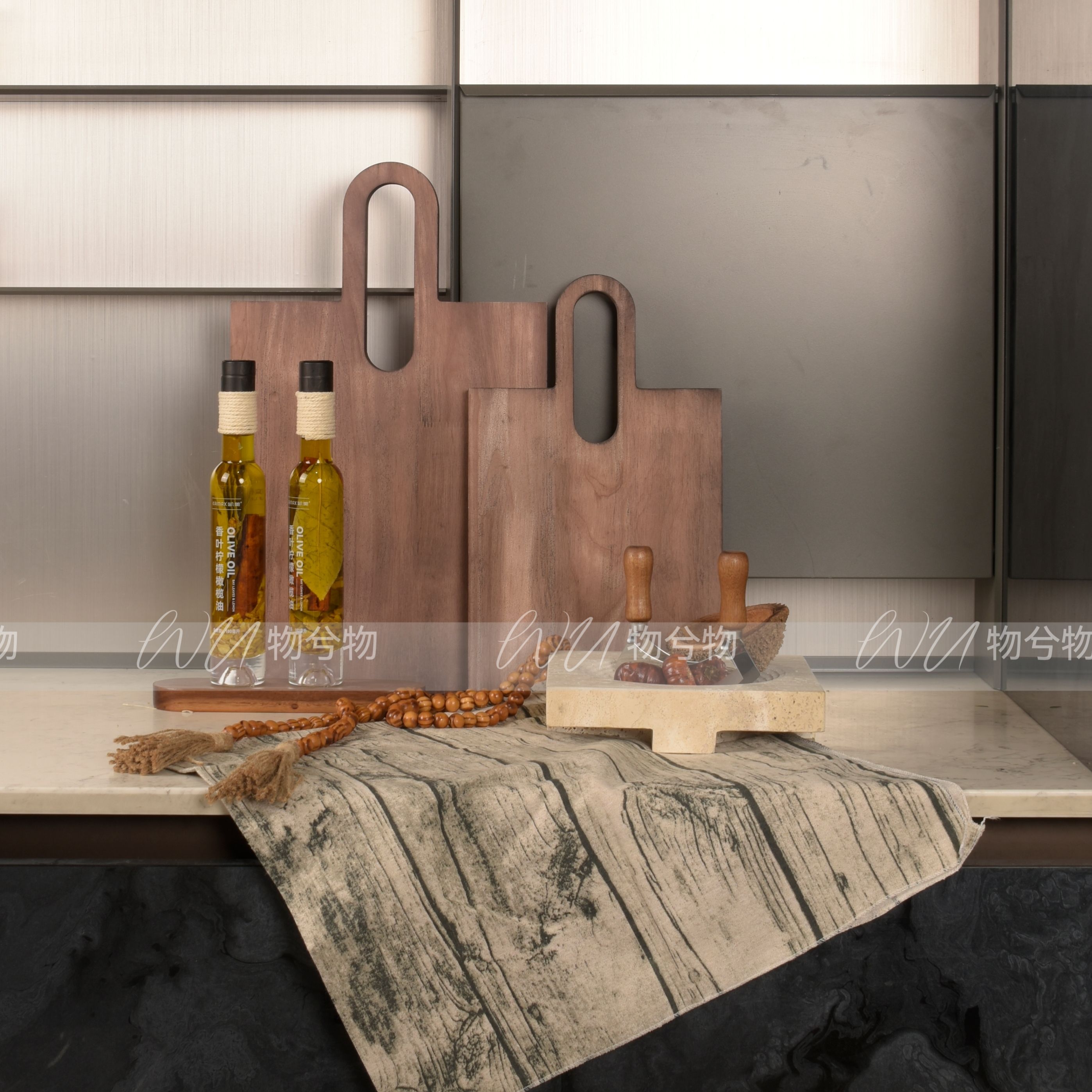 WU物兮物 轻奢中古风侘寂样板间厨房台面高级感软装饰品摆件组合