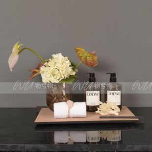 女儿房粉红大理石卫浴摆件样板间卫生间飘窗托盘花艺组 物兮物