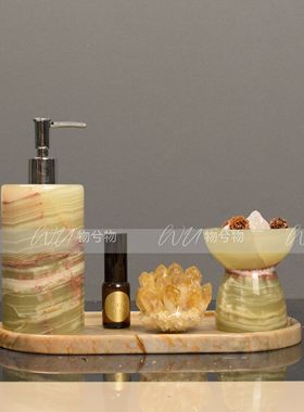 WU 物兮物 轻奢样板房青绿色洗手间卫生间奢石托盘香薰软装饰品组