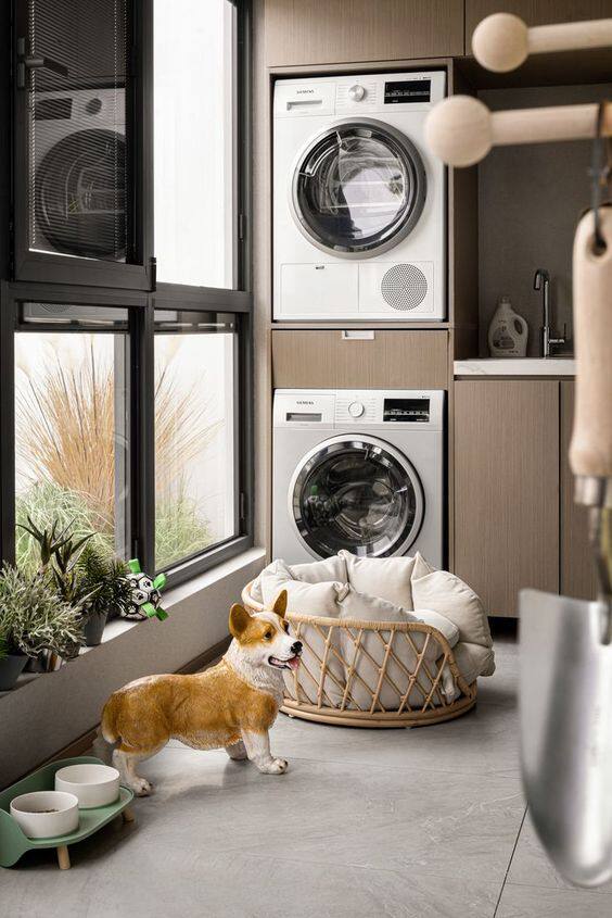 物兮物 样板房阳台宠物主题 狗窝柯基食盆  软装摆设 氛围造景