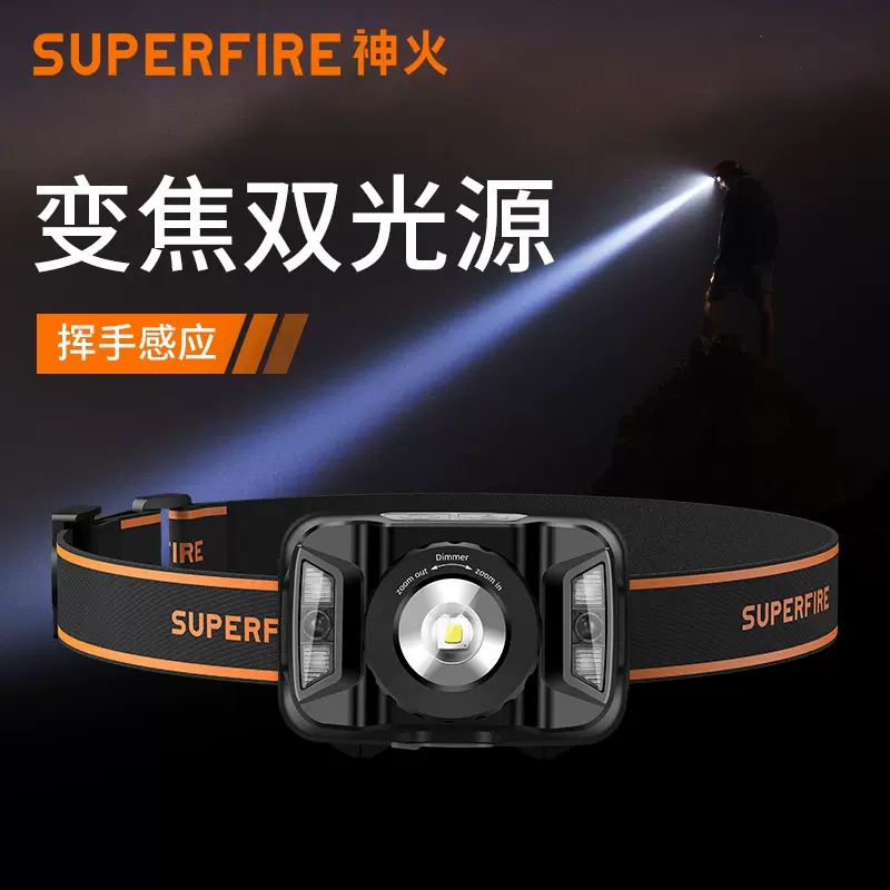 supfire神火HL18感应头灯超亮LED充电超轻小号夜钓鱼专用可调焦
