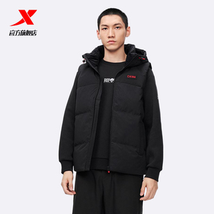 特步CHINA羽绒马甲男2025冬季新款黑色轻薄保暖外套975429260138
