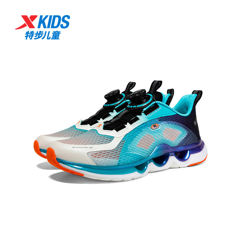 特步儿童青少年跑鞋童鞋夏季新款男中大童单网减震旋纽扣运动鞋