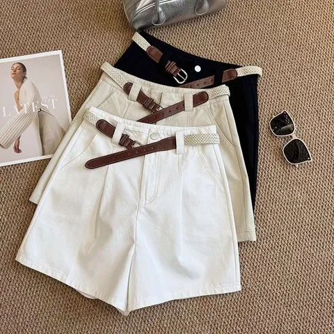 夏季休闲送腰带高腰骑士裤显瘦棉气质百搭~阔腿裤新款短裤推荐