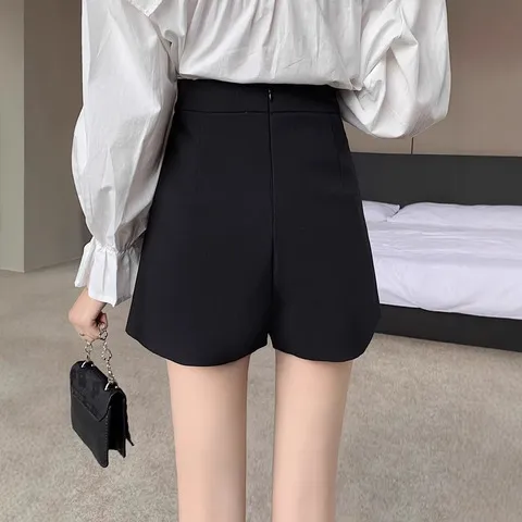 裤裙裙裤半身裙设计感西装a字裙显瘦黑色遮肚子短裙胖mm卡其色女