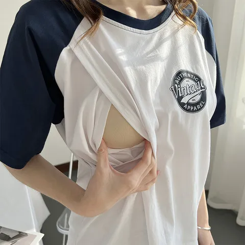 辣妈款外穿t恤外出哺乳哺乳期短袖产后喂奶服女上衣夏装孕妇纯棉