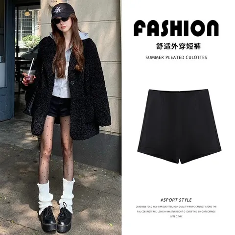 女春秋高腰显瘦短裤热裤潮a字外穿辣妹西装高腰黑色新款显瘦2025