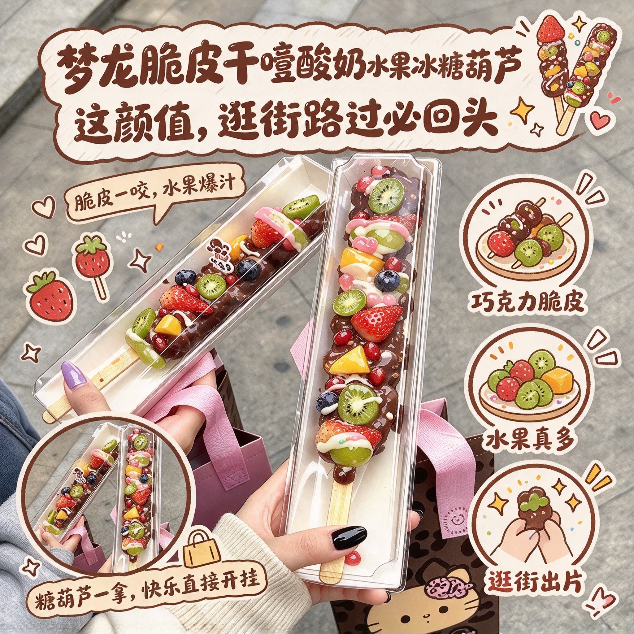 梦龙脆皮干噎酸奶水果冰糖葫芦包装盒商铺路边摊水果串商用打包盒