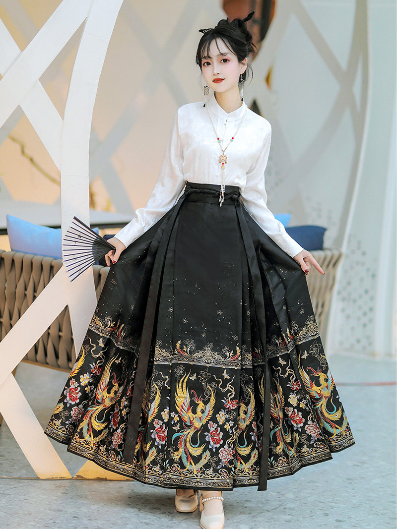 FENGXIA 원래 명나라 HANFU 여성 2024 새로운 가을 짠 골드 메이크업 말 얼굴 스커트 국가 스타일 일일 통근 의상