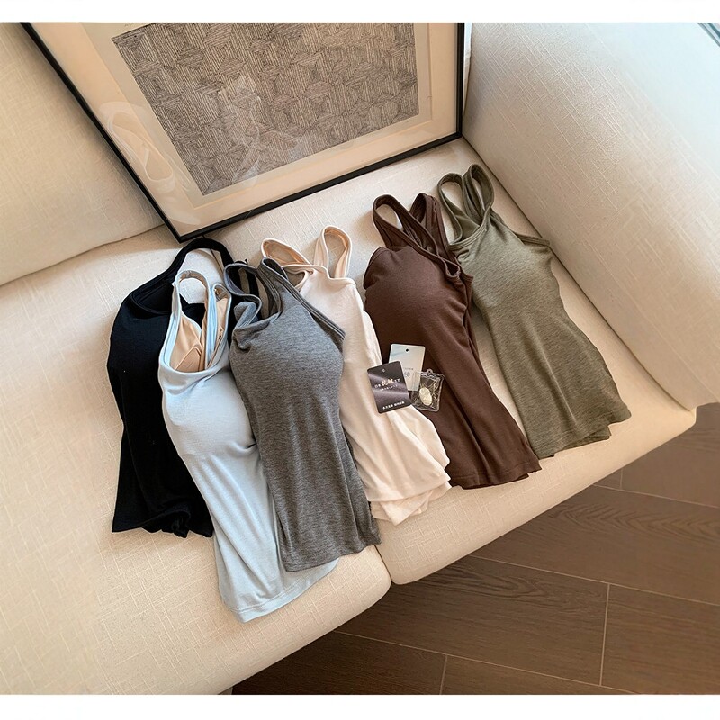 自制桑蚕丝吊带!免穿bra乳胶棉无痕固定杯内搭U领打底背心女