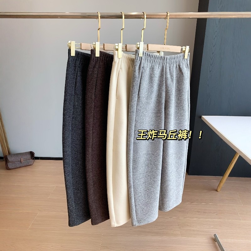 马丘裤！加厚磨毛羊毛女裤休闲小个子九分毛呢裤哈伦弯刀裤女冬季