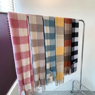 格纹下摆流苏围巾男女款 柔顺垂坠细绒感窄版 100%澳洲羊毛 THEWOW