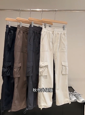 LU家神裤！运动休闲直筒裤高腰宽腿阔腿裤可束脚加绒工装裤女秋冬