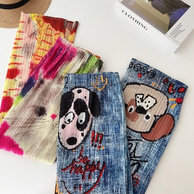 【三*宅源版面料/萣制定位花】松紧腰印花半身裙带口袋女