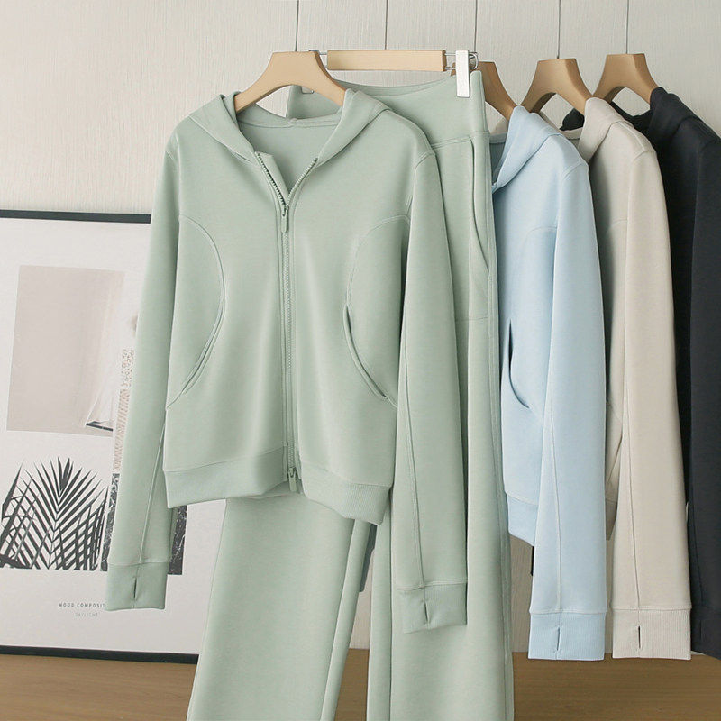 加拿大露LU家！爆显瘦！好穿到哭！连帽卫衣外套+直筒卫裤/套装女